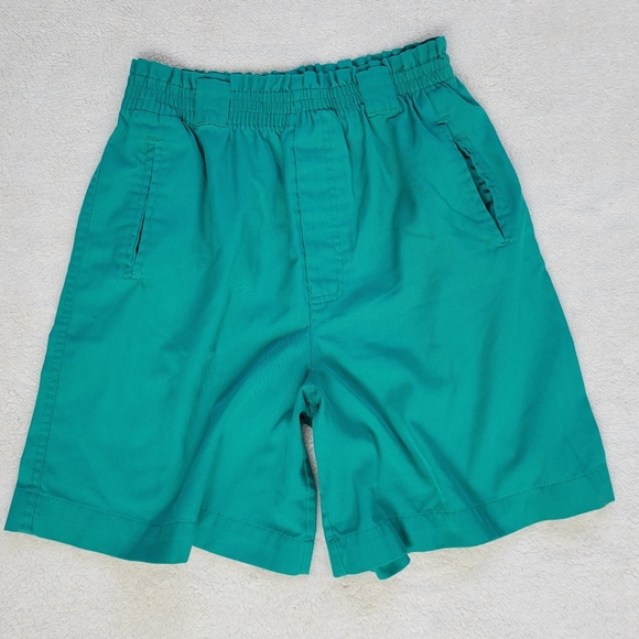 Vintage High Waisted Shorts Green Wide Leg Elastic Waist Pull On S - Picture 1 of 5